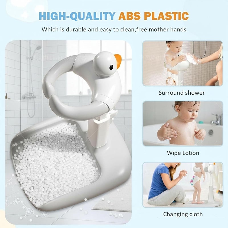 Beauenty Baby Shower Stand Support with Adjustable Height and Anti-Slip Base - Huggable Duck Bath Support for Infants & Toddlers (Ash Gray) - Image 4